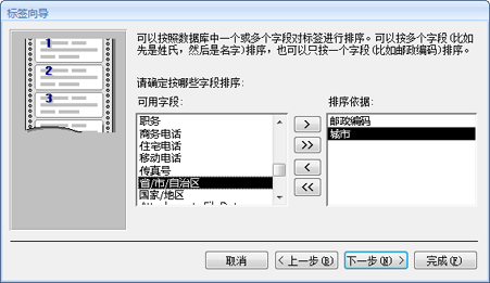 在标签向导中设置排序顺序