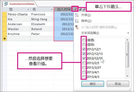 筛选桌面数据库中的查询列。