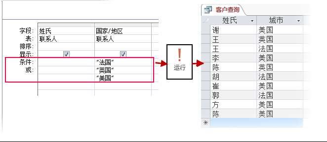 在设计器和结果中使用“或”条件