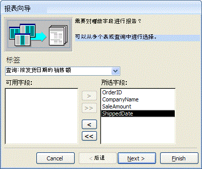 报表向导中的字段选择