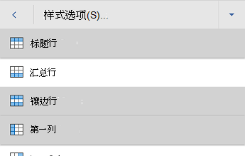 Word for Android表格样式选项菜单