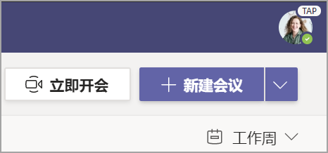显示选择“+ 新建会议”的屏幕截图。