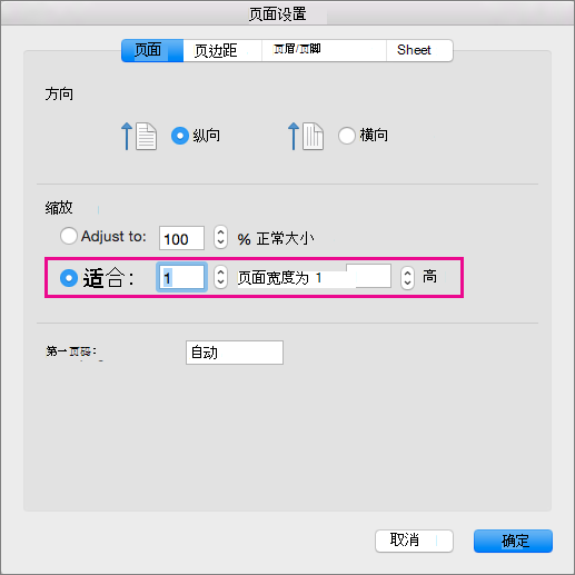“页面设置”对话框，选中“调整为”