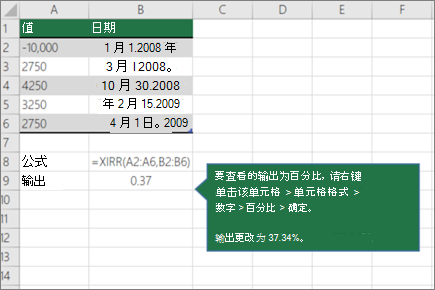 XIRR 函数的示例