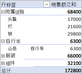 默认布局窗体，其中包含“行”区域中的“值”字段