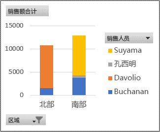 显示每个地区各个推销员销售额的数据透视图