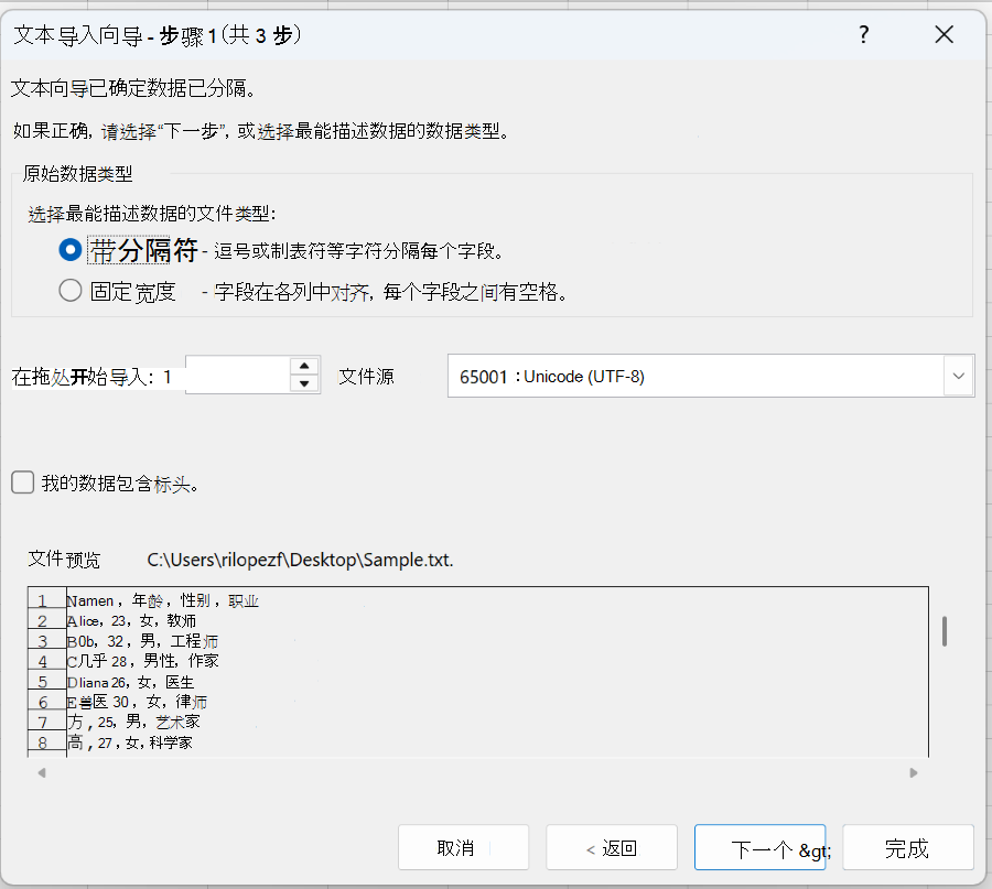 文本导入向导