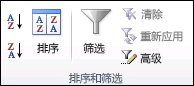 “数据”选项卡上的“排序和筛选”组