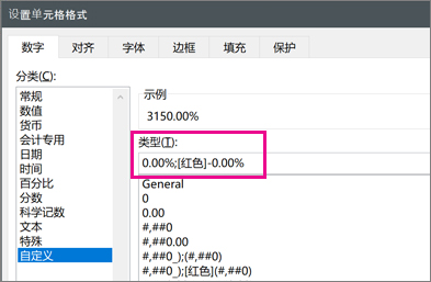 自定义格式以便用红色显示负百分比
