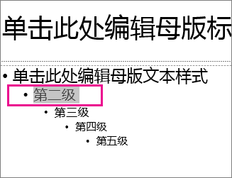 幻灯片母版布局，其中已选择第二级别文本