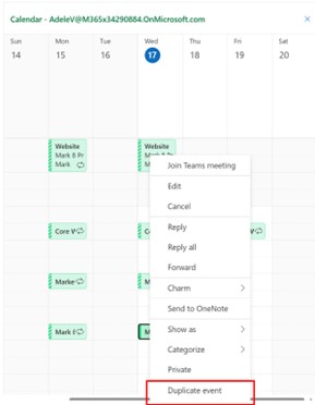 显示新 Outlook 中日历中的重复事件的屏幕截图