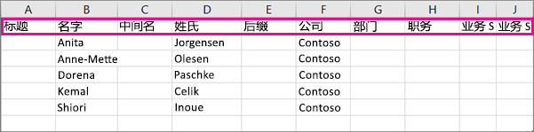 下面是示例 .csv 文件在 Excel 中的外观。