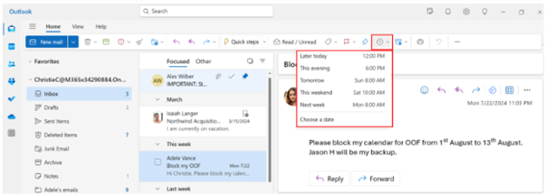 显示 Outlook 功能区中打扰电子邮件的屏幕截图