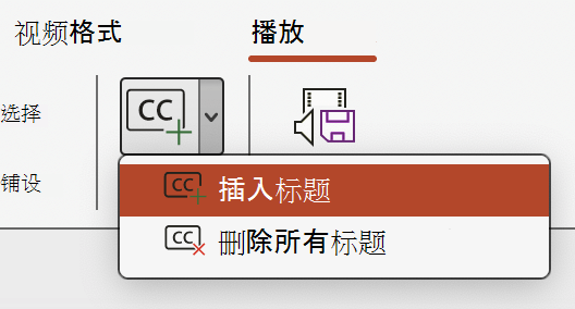 显示在 PowerPoint 中插入视频字幕的屏幕截图。