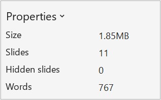 powerpoint 中字数计数属性的屏幕截图