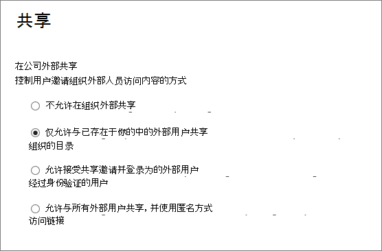 用于与外部用户共享的选项