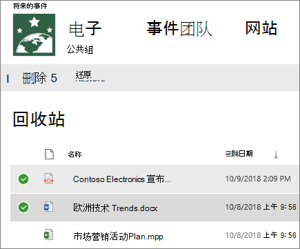 选择要还原的一个或多个项