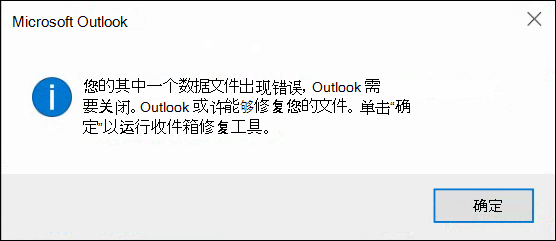 其中一个数据文件出错，Outlook 需要关闭。