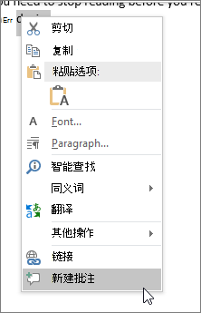 在上下文菜单中选择“新建批注”
