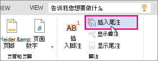 Word ONline 中的“插入尾注”按钮