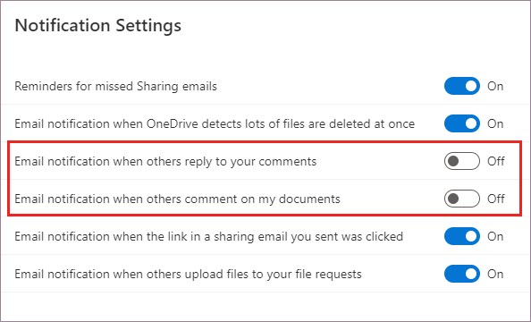 OneDrive 通知设置
