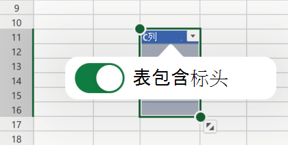 表在 Excel for iOS 中选择了标题选项