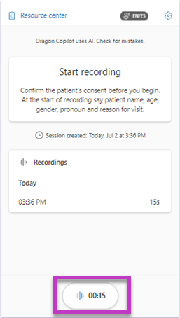 Image highlights ambient recording which enables to start recording an encounter