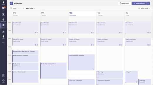 显示 Teams 中Calendar视图的屏幕截图。