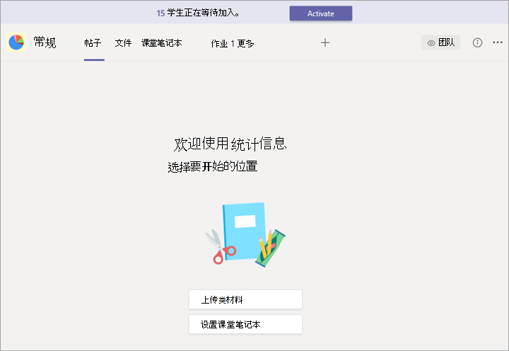 具有横幅和“激活”按钮的团队。