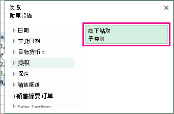 “浏览”框中的“向下钻取”按钮