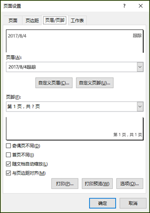 页面设置 > 页眉和页脚选项