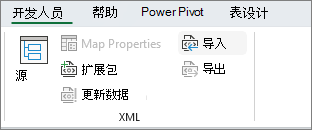 “开发工具”选项卡上的“XML”命令