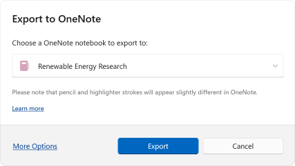 “导出到 OneNote”对话框