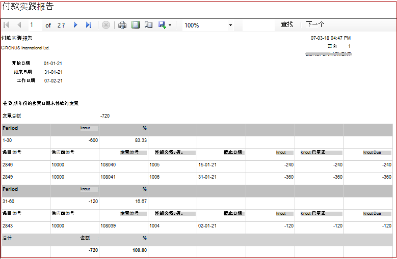 显示付款做法报告的发票