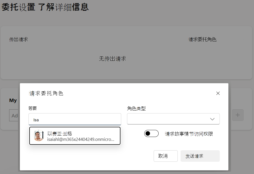 弹出窗口，包括提交委托请求的相关信息