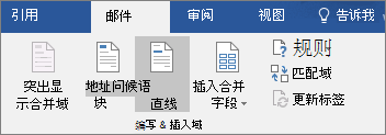 作为Word邮件合并的一部分，在“邮件”选项卡上的“写入 & 插入字段”组中，选择“问候语行”。