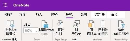 Zoom 控制則在 OneNote 網頁版應用程式中。