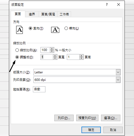 在頁面設定對話框中定義「Fit to to」選項。