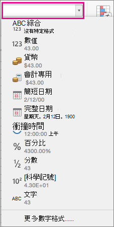 [常用] 索引標籤上的 [數值格式] 方塊