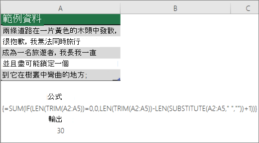 數單字的巢狀公式範例