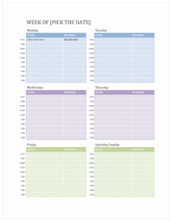 每週約會Calendar範本 (Word) 