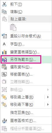 這張截圖顯示捷徑選單上的「另存為範本」指令。