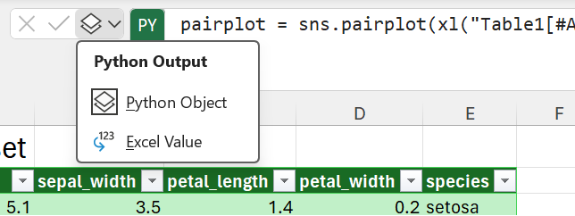 使用 [資料編輯列] 旁的 Python 輸出選單來變更輸出類型。