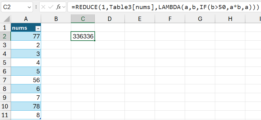 REDUCE LAMBDA 範例