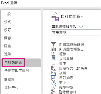 檔案 > 選項 > 自訂色帶