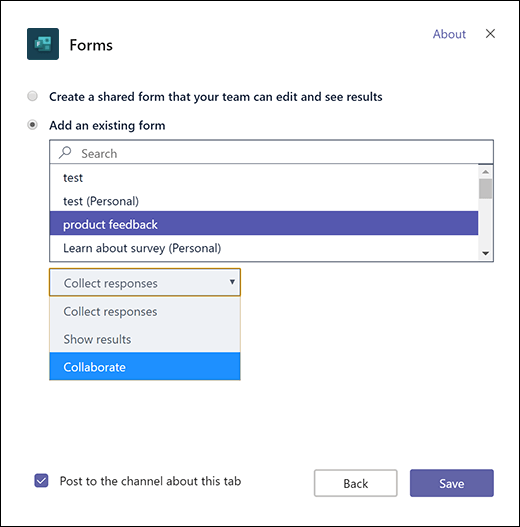 將現有的群組表單加入 Microsoft Teams