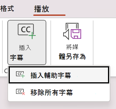 在 PowerPoint 中插入影片的輔助字幕。