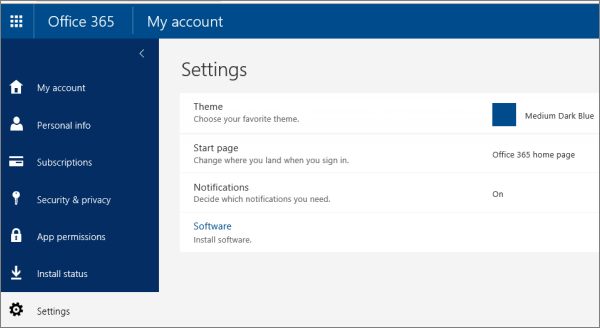 Office 365 [設定] 頁面