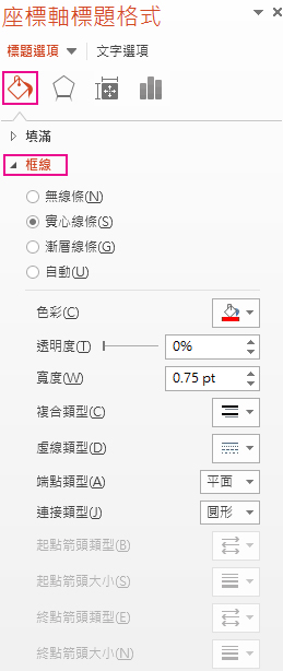 [資料標籤格式] 工作窗格的 [填滿與線條] 索引標籤