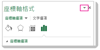 [座標軸 格式 ]窗 格 中的 頂 部醒目提示的＞形箭號